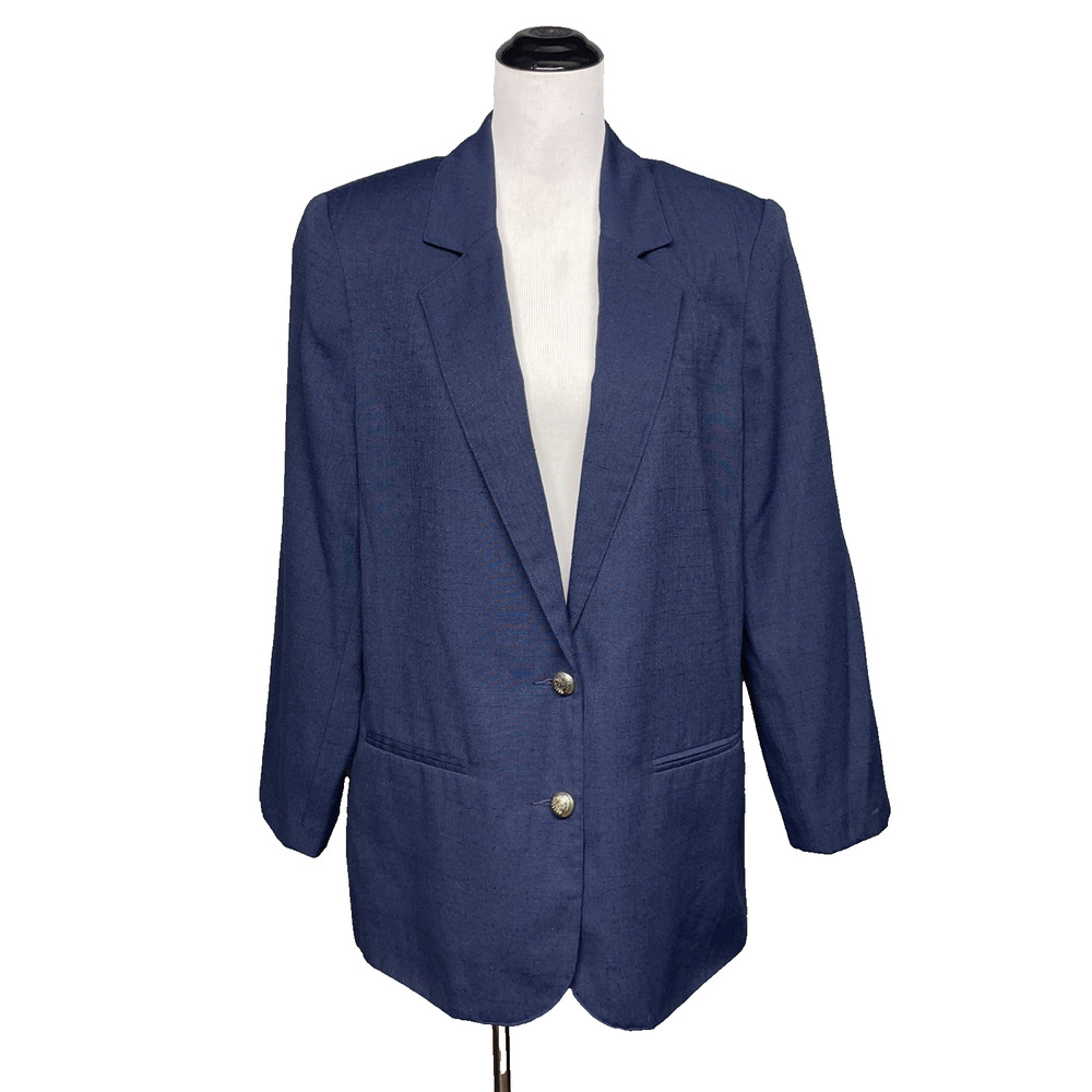 Vintage Prophecy by Sag Harbor Womens 16 Blue 2 Metal Crest Button Career Blazer